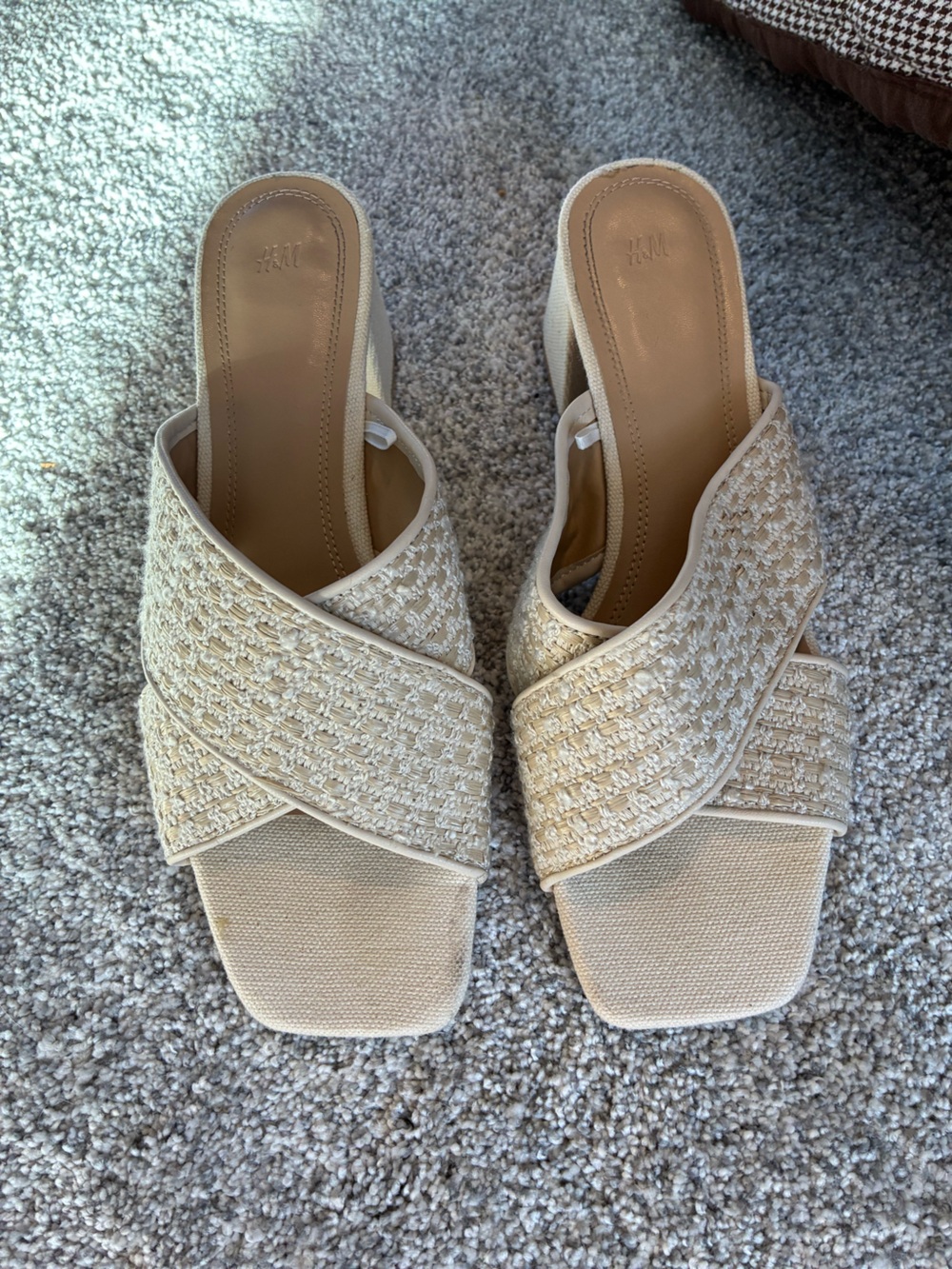 Woven Slide Sandals in Cream